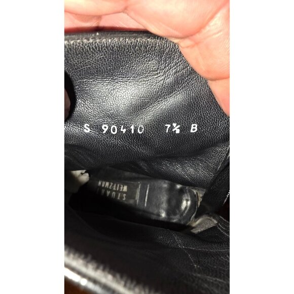 Stuart Weitzman Women's 7.5B Black Leather Square Toe Ankle Boots Chunky Heel - Picture 7 of 9